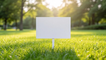 White sign in green grassy field