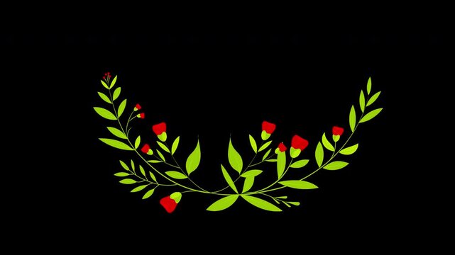 Floral Wreath Wedding Title Frame With Copy Space Loop Animation Alpha Channel