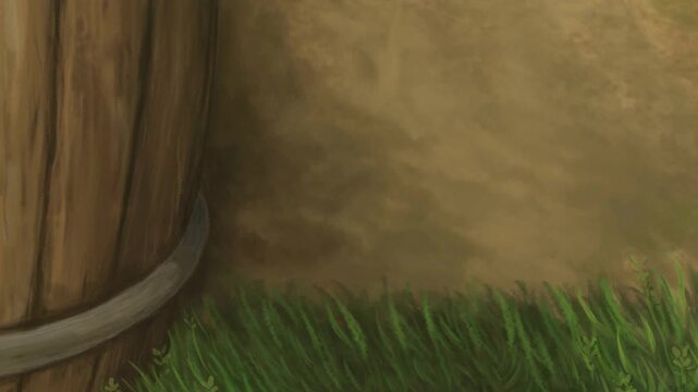 High quality 2D animated cartoon background of a strong human hand holding a heavy wooden bucket completely full of water. This amazing visual asset is totally ideal for your nice video projects.