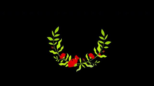 Floral Wreath Wedding Title Frame With Copy Space Loop Animation Alpha Channel