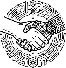 Fototapeta premium Human and robot handshake partnership technology vector isolated on transparent background