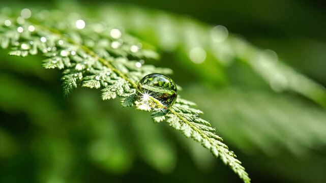 Water droplet on green fern leaf