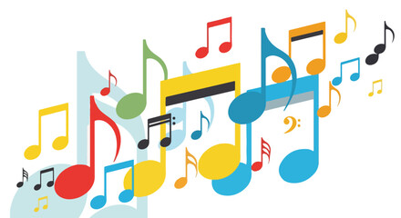 Colorful, musical notes floating on a white background © Juli