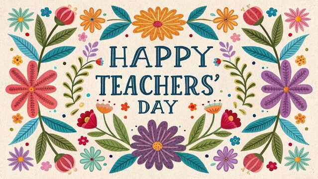 Happy Teachers Day colorful floral greeting card flowers
