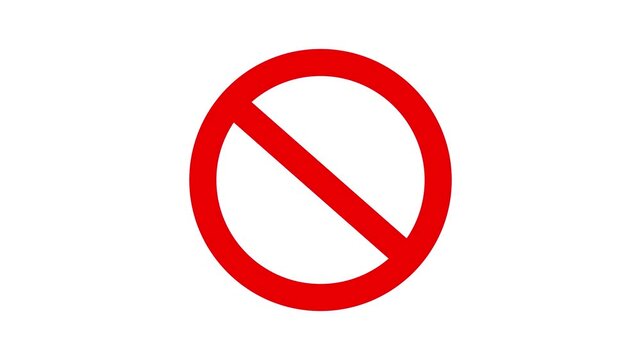 Red ban sign animation on white backdrop