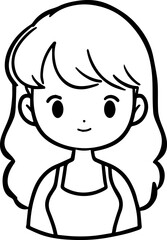 Obraz premium Hand Drawn Cute Cartoon Girl Black and White Avatar Illustration in Minimal Line Art Style Design