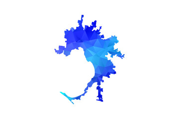 Fototapeta premium Melbourne map - Polygon Style Vector Illustration in Blue Gradient, Low Poly Geometric Design, Isolated on White Background, Perfect for Infographics, Education, and Modern Presentations.