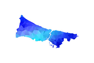 Istanbul map - Polygon Style Vector Illustration in Blue Gradient, Low Poly Geometric Design, Isolated on White Background, Perfect for Infographics, Education, and Modern Presentations.