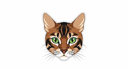 Brown Bengal cat head illustration with bright green eyes