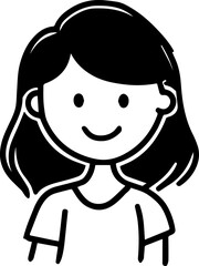 Obraz premium Hand Drawn Cute Cartoon Girl Black and White Avatar Illustration in Minimal Line Art Style Design