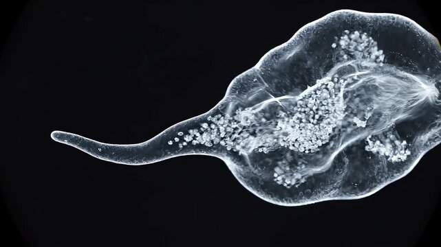 Amoeba under microscope viewed from directly above in a laboratory setting with detailed cellular structure