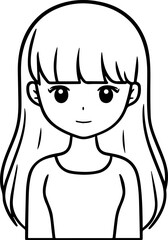 Obraz premium Hand Drawn Cute Cartoon Girl Black and White Avatar Illustration in Minimal Line Art Style Design
