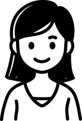 Obraz premium Hand Drawn Cute Cartoon Girl Black and White Avatar Illustration in Minimal Line Art Style Design