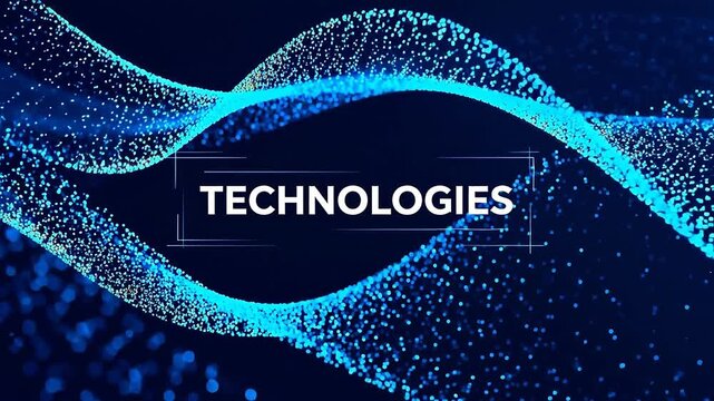 Abstract blue wave patterns with TECHNOLOGIES text
