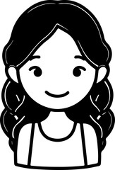 Obraz premium Hand Drawn Cute Cartoon Girl Black and White Avatar Illustration in Minimal Line Art Style Design