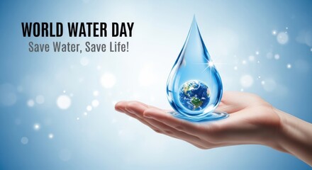 Fototapeta premium Hand holding a water drop with earth inside on world water day to promote conservation