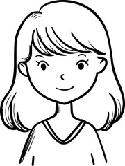 Obraz premium Hand Drawn Cute Cartoon Girl Black and White Avatar Illustration in Minimal Line Art Style Design