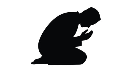 Fototapeta premium A black silhouette of a person in a kneeling prayer position exhibiting deep reverence silhouette high quality professional