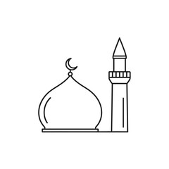 Fototapeta premium Simple mosque architecture line drawing.