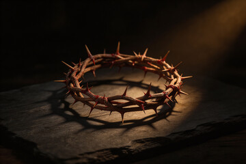 The Crown of Thorns resting on a stone surface, evoking a sense of solemnity and spiritual significance