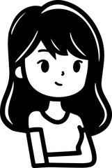 Obraz premium Hand Drawn Cute Cartoon Girl Black and White Avatar Illustration in Minimal Line Art Style Design