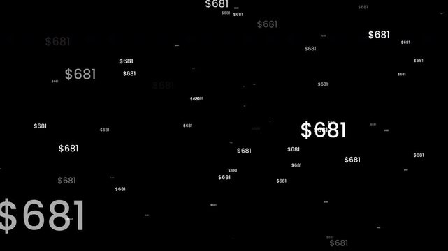 Dark Background Floating Dollar Amount Particles Creating Financial Data Storm Abstract Money Animation Prores Alpha Channel 4K 60fps
