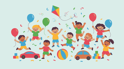 Obraz premium Children playing party toys balloons kite