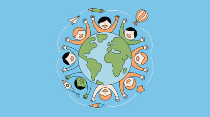 Naklejka premium Diverse Children Globe Unity Illustration