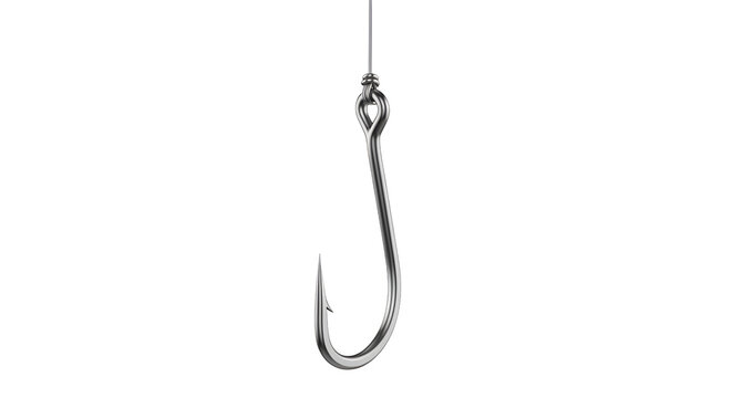 Single metallic fishing hook on black background metal hook
