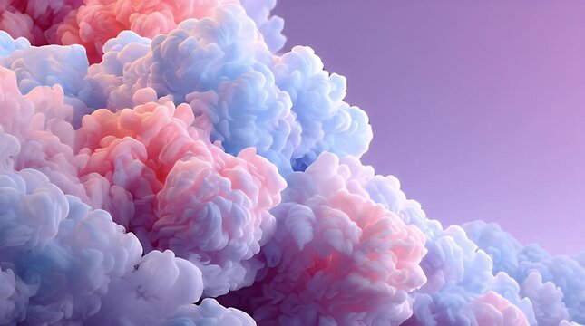 A dreamy abstract image features soft, flowing forms in shades of pink, purple, and blue. The clouds drift, creating a serene, gradient aesthetic