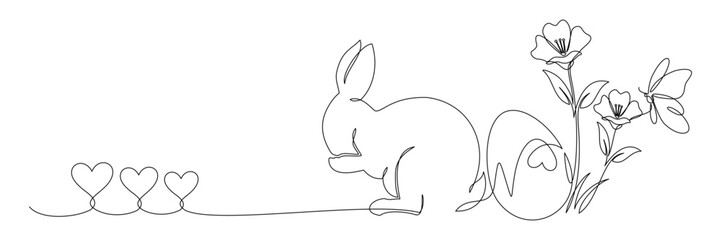 Beautiful continuous line drawing of Easter egg with bunny.eps