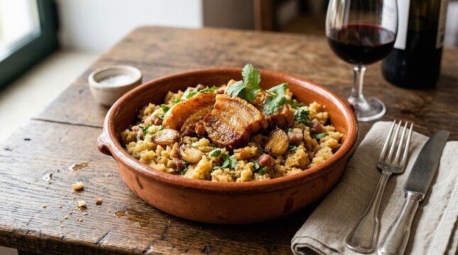 Traditional Alentejo Migas with Fried Pork and Garlic