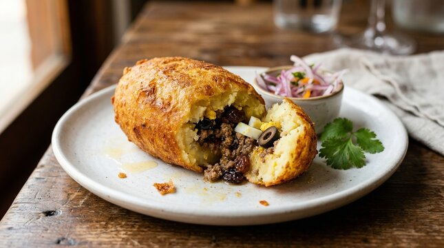 Fried Peruvian Papa Rellena Stuffed Potato with Beef