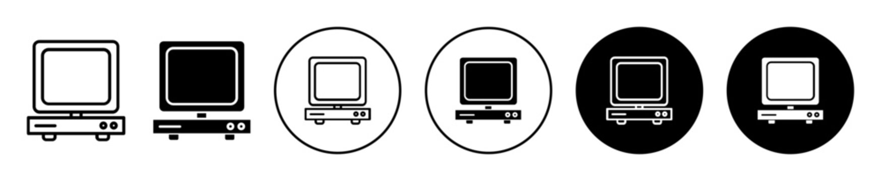 Old computer icon set. Old computer vector symbol in black filled and outlined style.