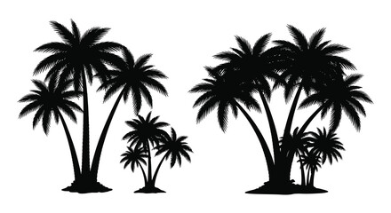 A striking arrangement of tropical palm trees against a white background showcasing a dark silhouette high quality professional © AL-AMIN