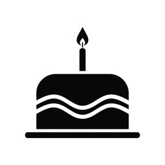 Fototapeta premium Simple black icon of birthday cake with one lit candle vector illustration