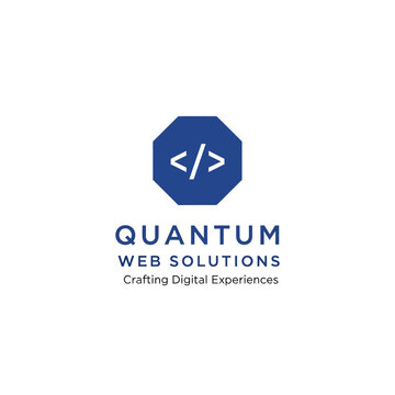 Code Symbol in Blue Octagon Logo.