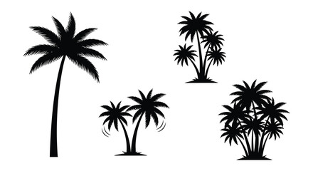 A striking collection of tropical palm trees depicted in a bold minimalist black silhouette high quality professional detailed © AL-AMIN