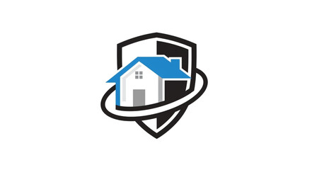 Home security logo featuring a house inside a shield with protective elements.
