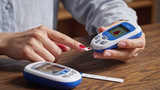 Person using glucose meter on finger