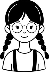 Obraz premium Hand Drawn Cute Cartoon Girl Black and White Avatar Illustration in Minimal Line Art Style Design