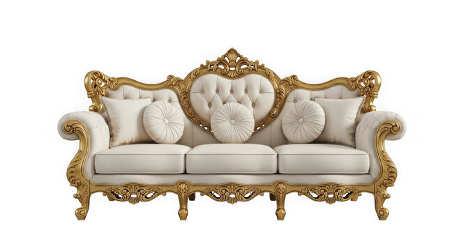 3d ornate baroque sofa with gold accents isolated on transparent background