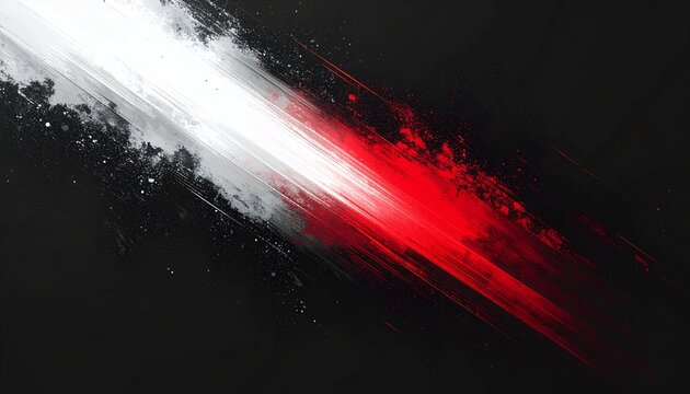 Fondo abstracto negro con trazo diagonal din&aacute;mico en blanco y rojo intenso, efecto pintura