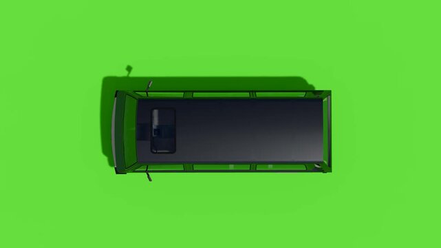 Top View Van on Green Screen Background for Video Editing and 3D Animation Projects