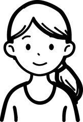 Obraz premium Hand Drawn Cute Cartoon Girl Black and White Avatar Illustration in Minimal Line Art Style Design