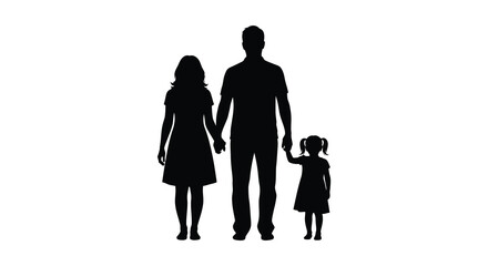A family of three including a mother father and young daughter stands together as a silhouette high quality © Kuntol02