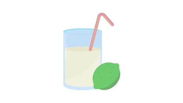 A clear glass filled with lemonade, featuring a straw and decorative lime slices.