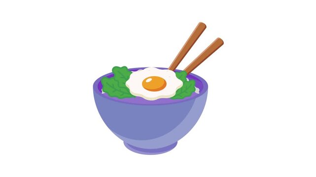 A bowl of rice topped with a fried egg, accompanied by a pair of chopsticks resting on the side.