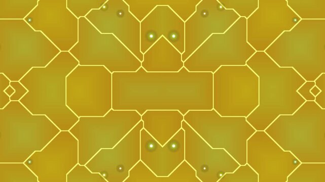 Golden futuristic cyber cell circuit board pattern with glowing light pulses