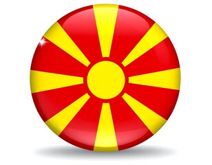 Obraz premium Glossy, rounded emblem, featuring radiant yellow rays emanating from a central circular sun on a field of red